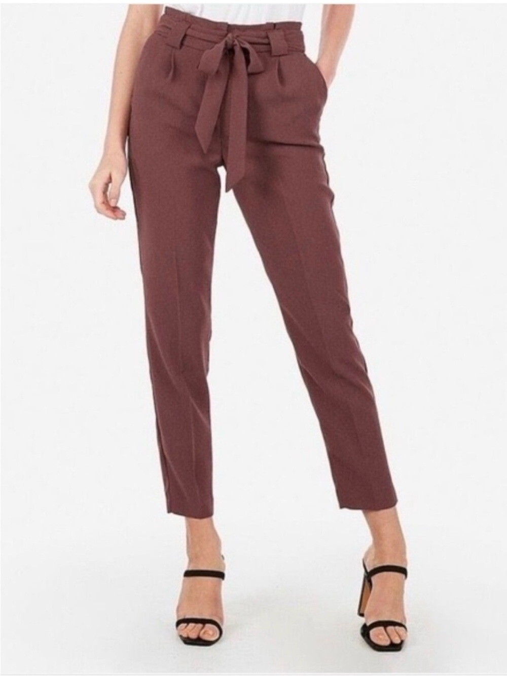 Express High Waisted Mauve Paperbag Ankle Pant - 6R
